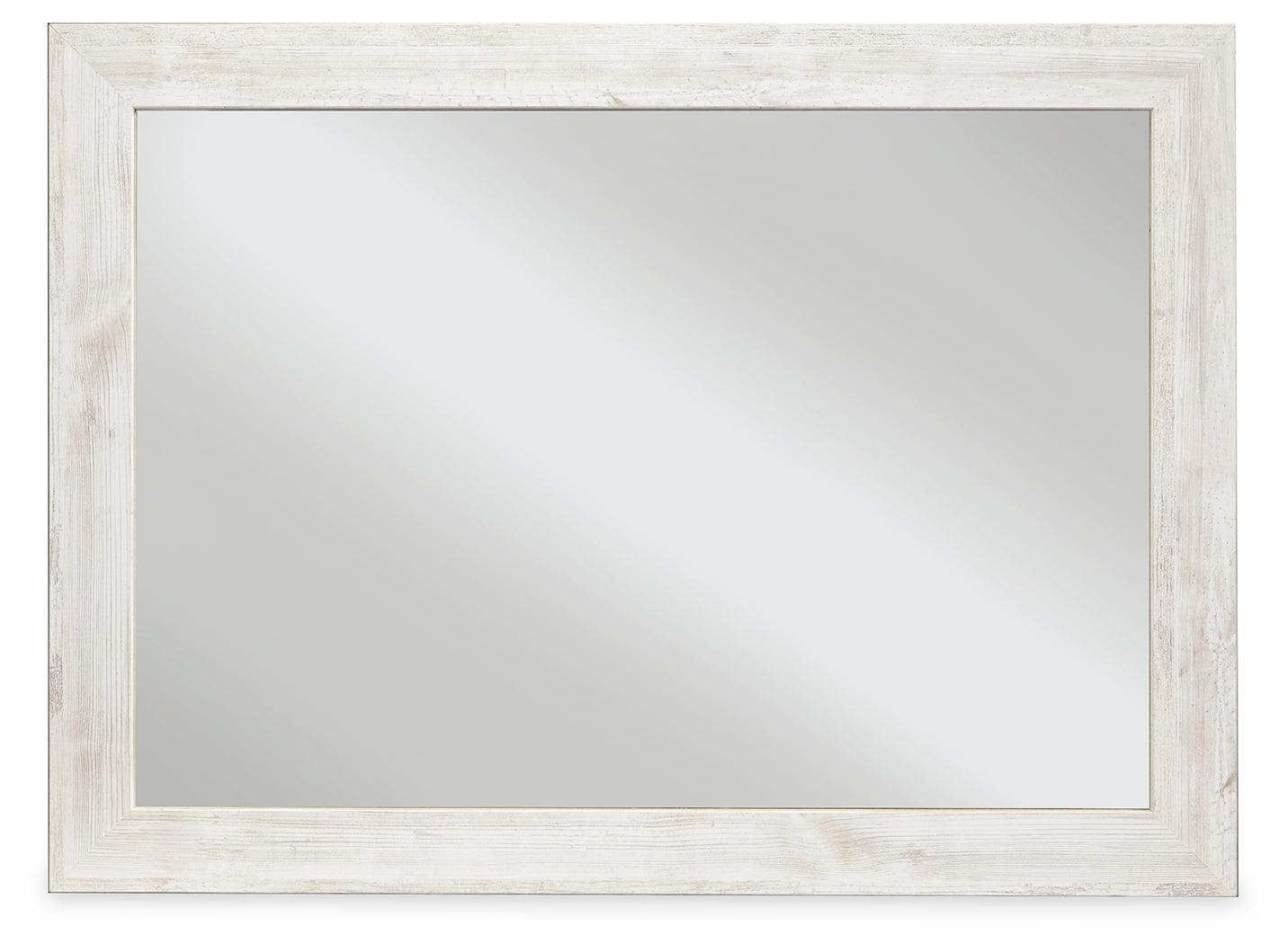 Paxberry Whitewash Bedroom Mirror front view with weathered whitewash frame