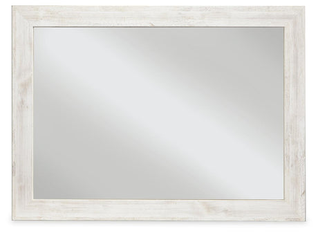 Paxberry Whitewash Bedroom Mirror front view with weathered whitewash frame