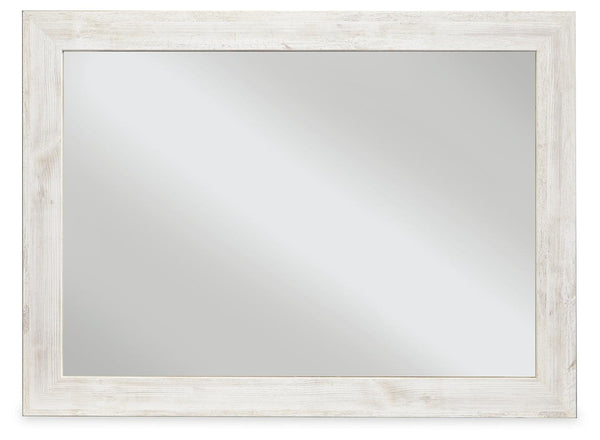 Paxberry Whitewash Bedroom Mirror front view with weathered whitewash frame