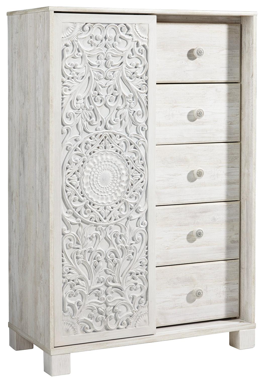 Paxberry Whitewash Dressing Chest closed sliding door