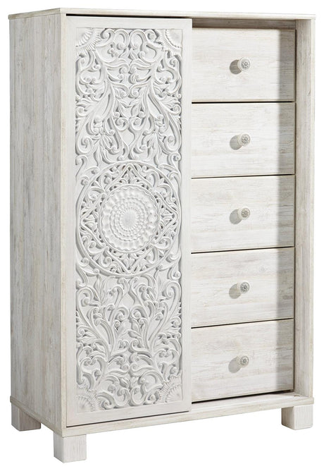 Paxberry Whitewash Dressing Chest closed sliding door