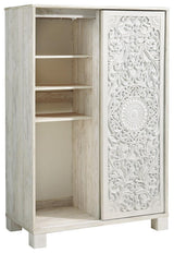 Sliding door open showing shelves inside