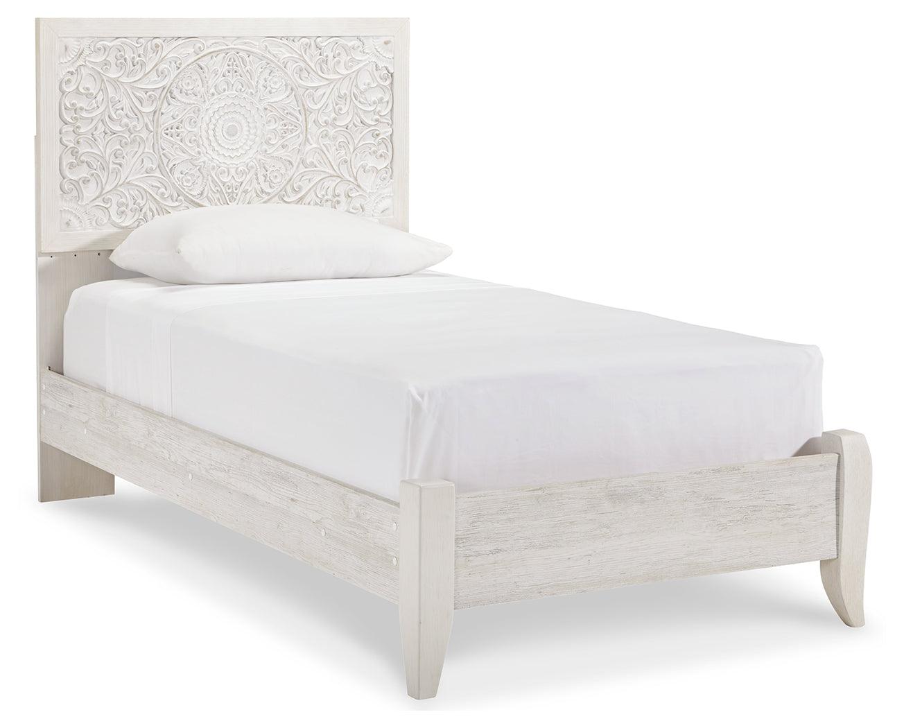 Paxberry Whitewash Twin Panel Bed angled side view