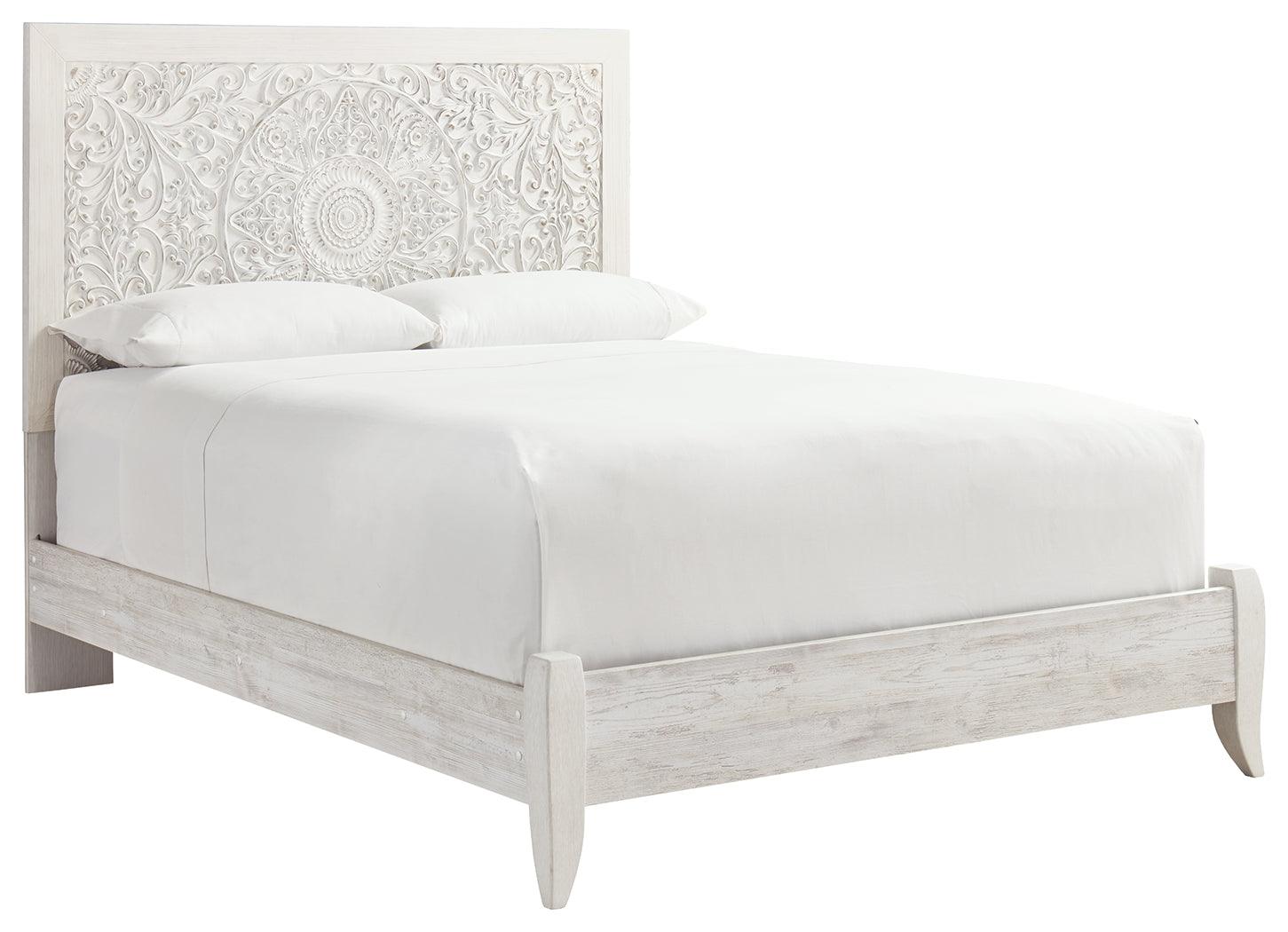 Paxberry Whitewash Queen Panel Bed side angle