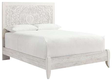 Paxberry Whitewash Queen Panel Bed side angle