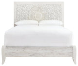 Paxberry Whitewash Queen Panel Bed headboard detail front