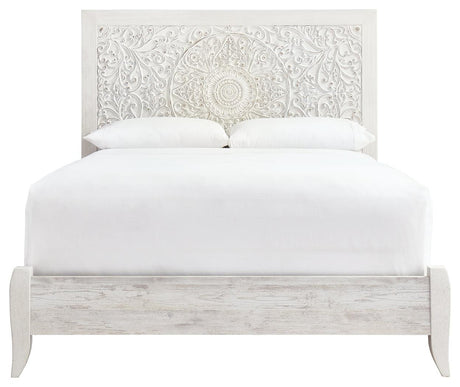 Paxberry Whitewash Queen Panel Bed headboard detail front