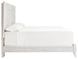 Paxberry Whitewash King Panel Bed side profile with adjustable headboard