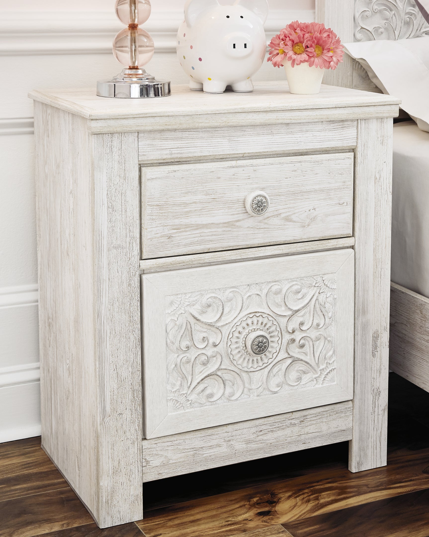 Drawer interior showing vinyl-wrapped sides