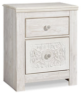 Paxberry Nightstand detail of medallion drawer pull