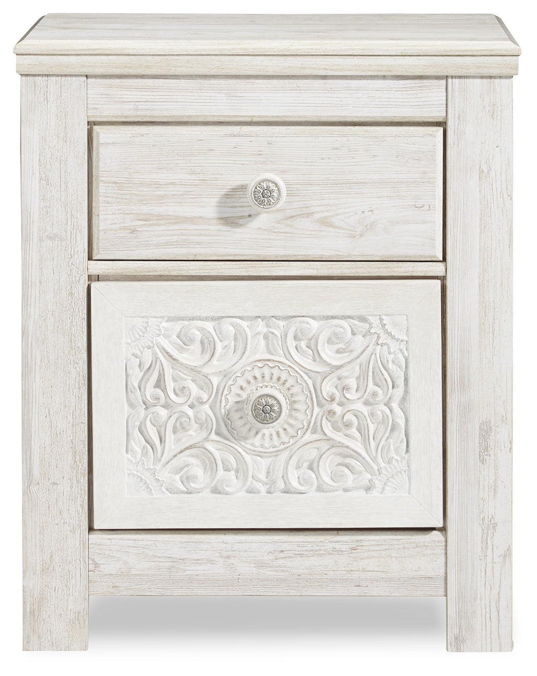 Paxberry Whitewash Nightstand by Ashley - front view
