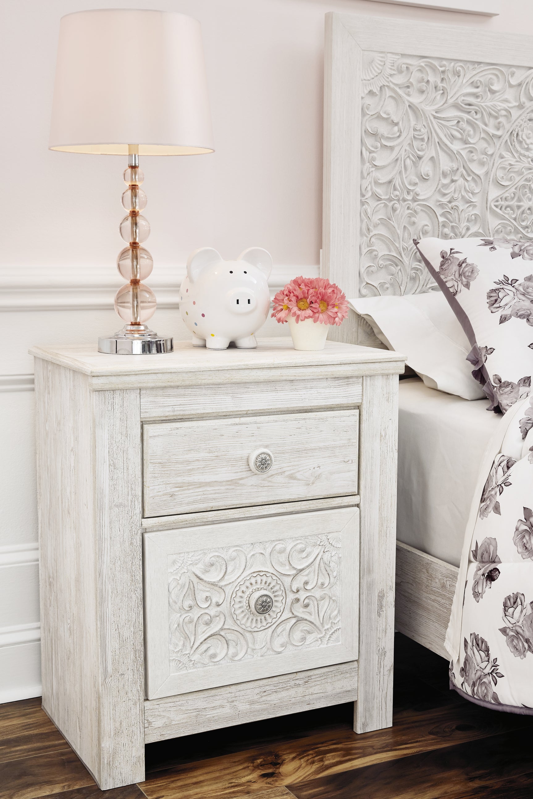 Paxberry Whitewash Nightstand by Ashley - front view