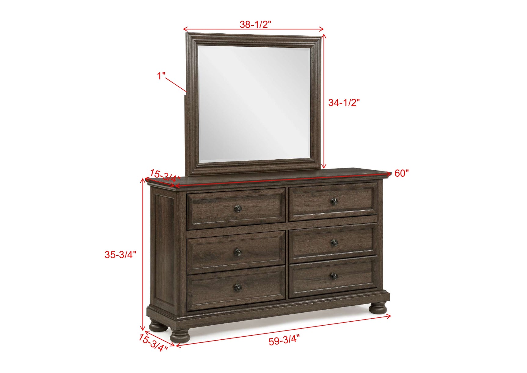 Claribelle Brown Dresser and Mirror view 2