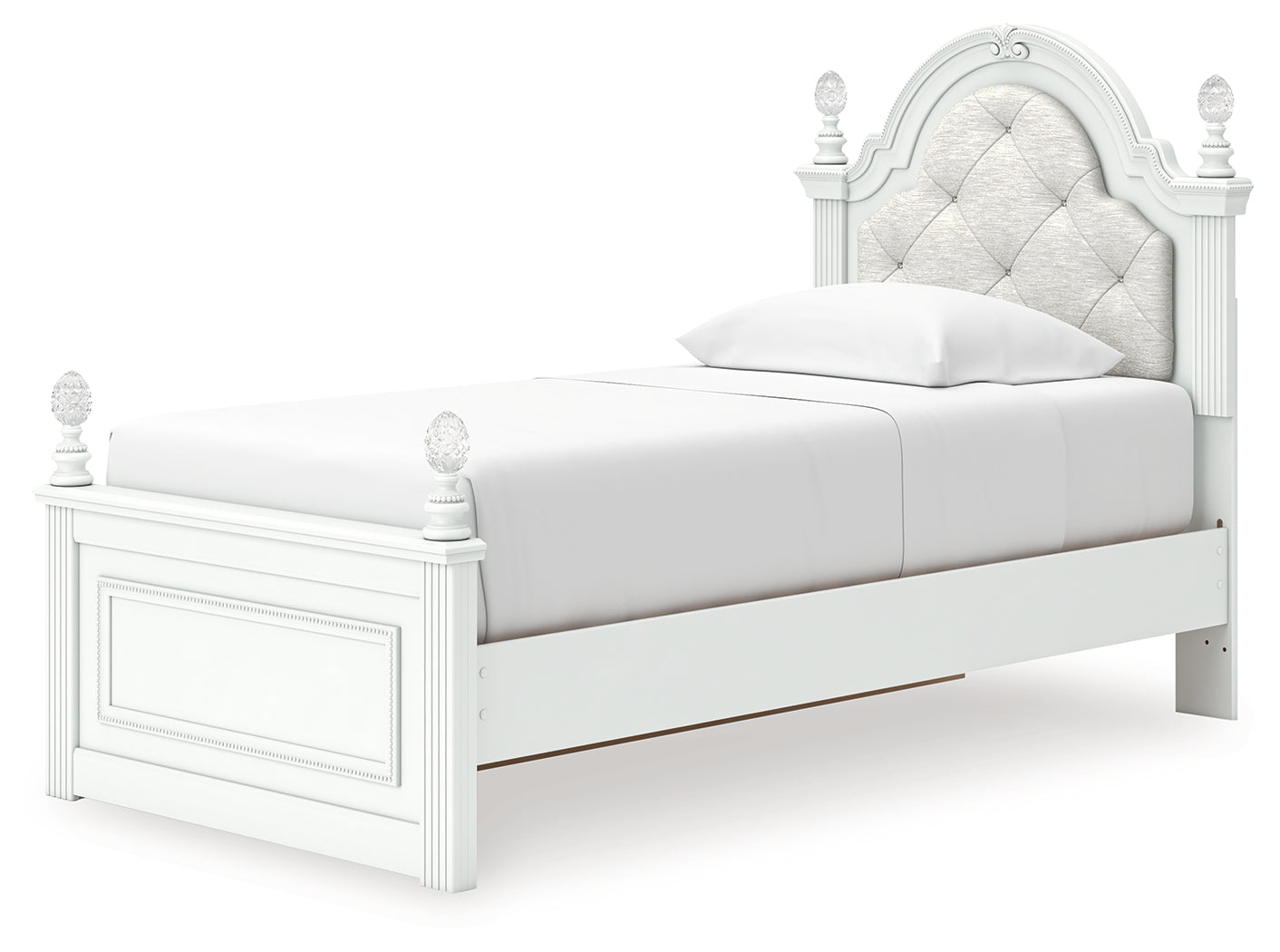 Alternate angle of twin upholstered panel storage bed