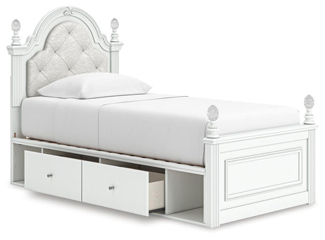 Open storage drawers beneath the Kozlani twin bed