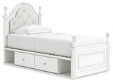 Twin upholstered panel storage bed with LED lighting on headboard