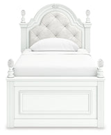 Front view of twin bed with button-tufted upholstered headboard