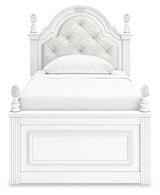 Close-up of upholstered button-tufted headboard with LED lighting