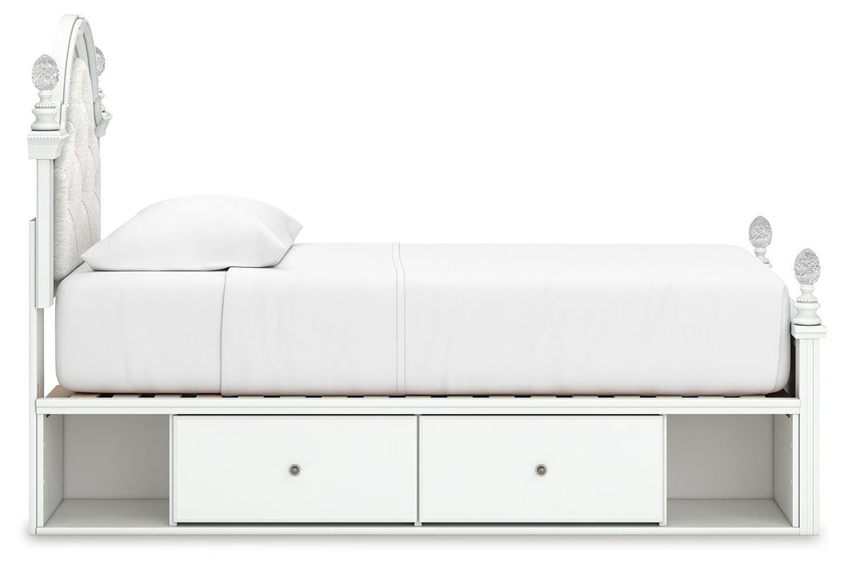 Side view of Kozlani twin storage bed