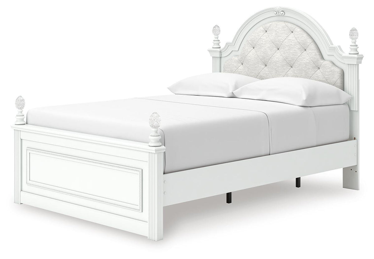Kozlani White Upholstered Panel Storage Bedroom Set angled view