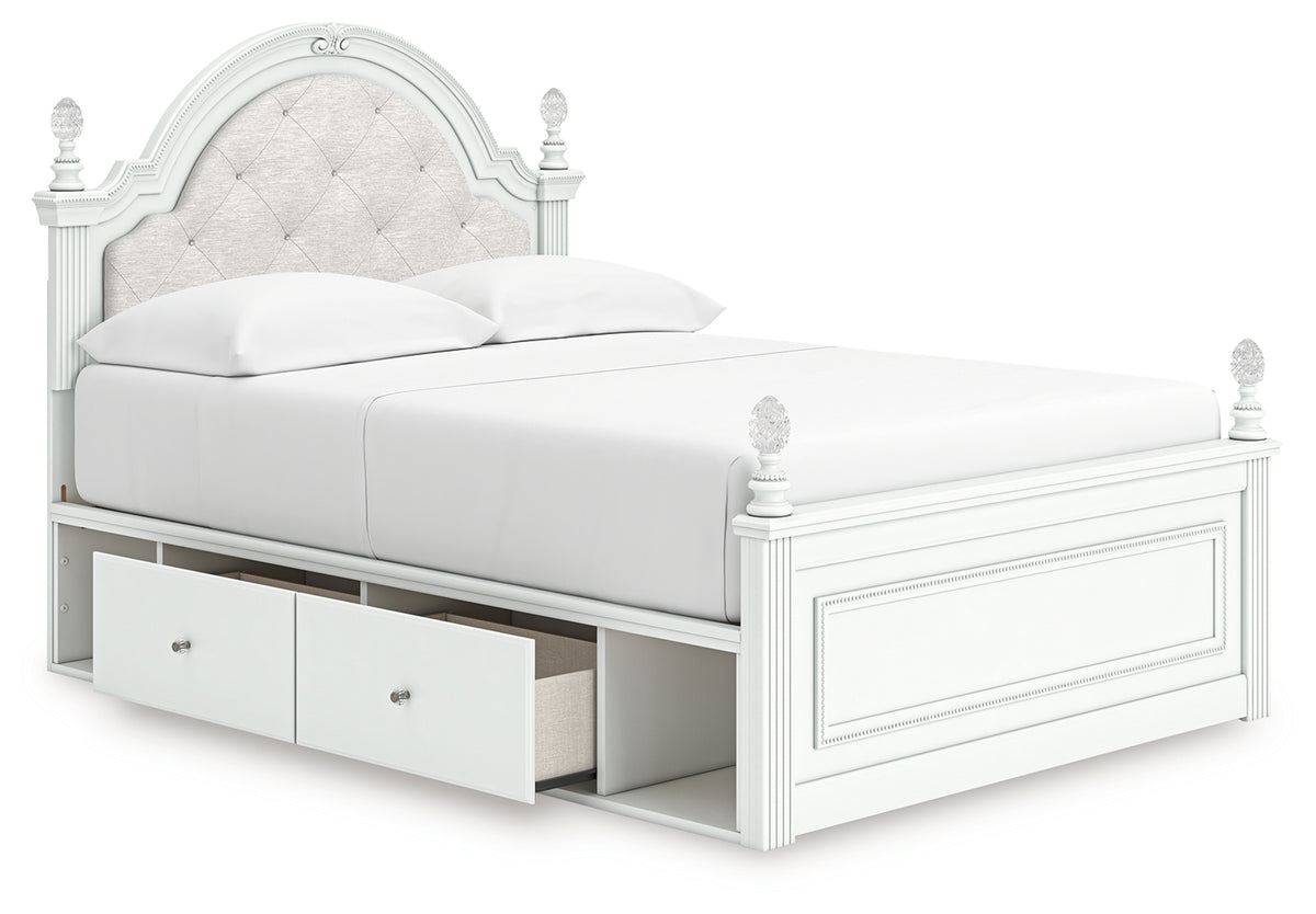 Headboard close-up with button-tufted upholstery and LED lighting