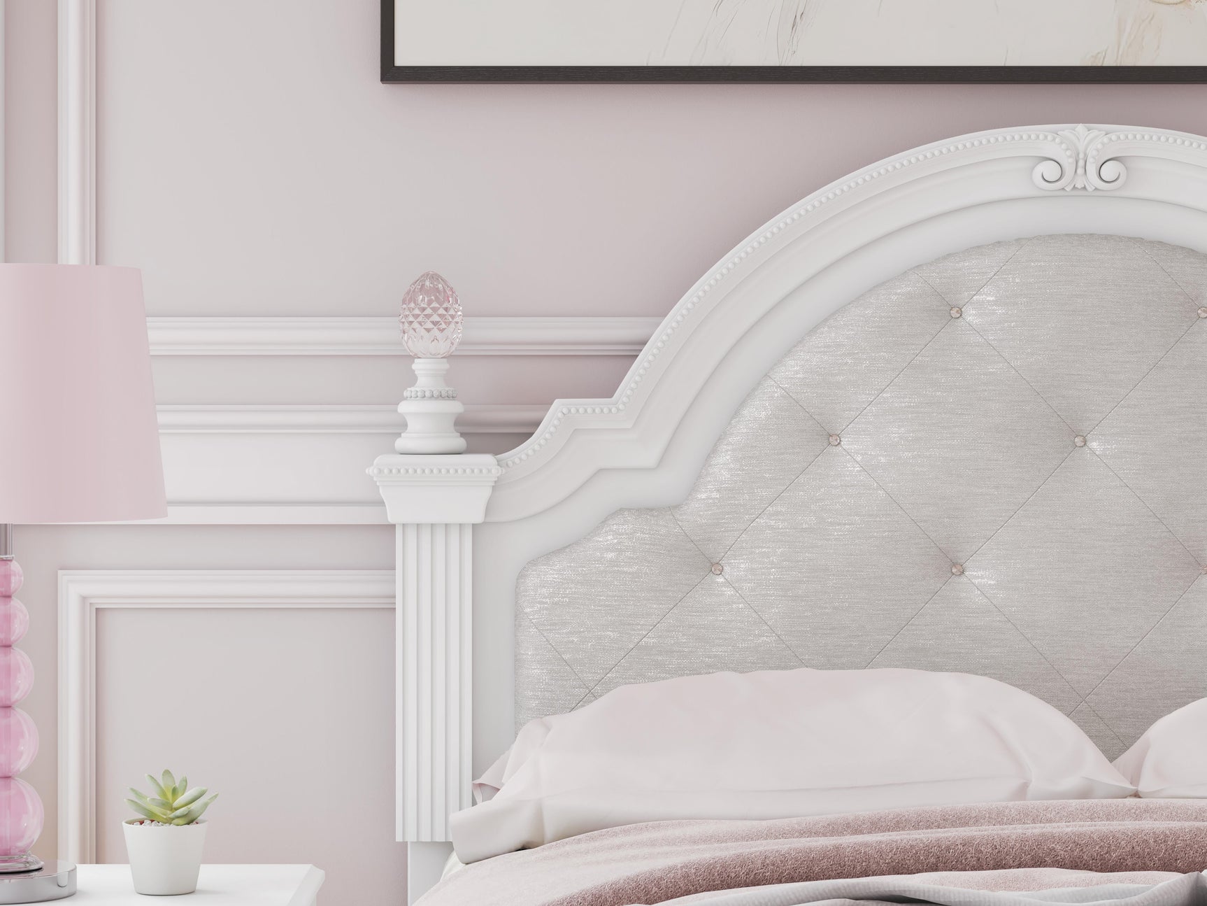 LED light illuminated headboard detail