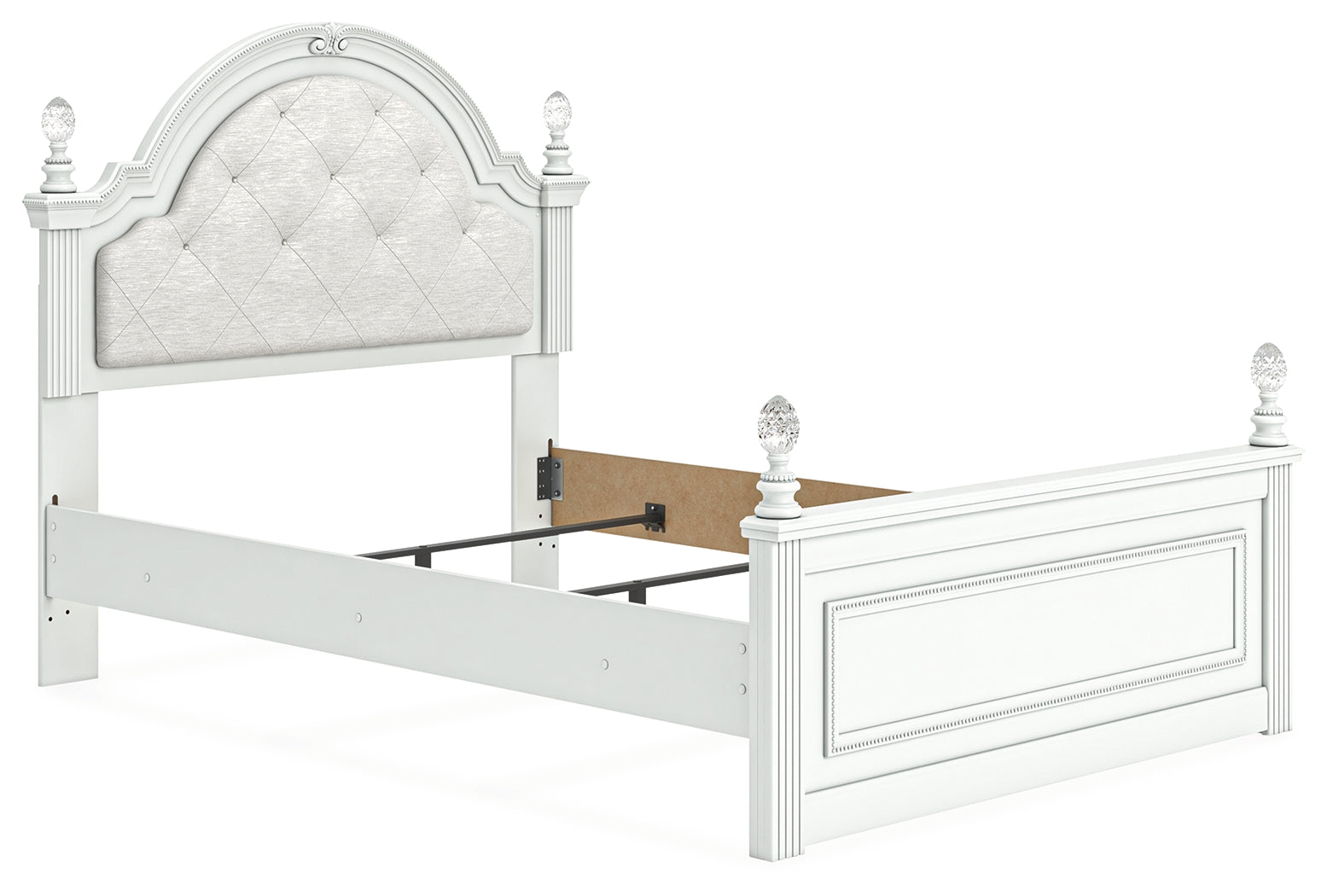 Side view of Kozlani Full Upholstered Panel Bed with LED lighting