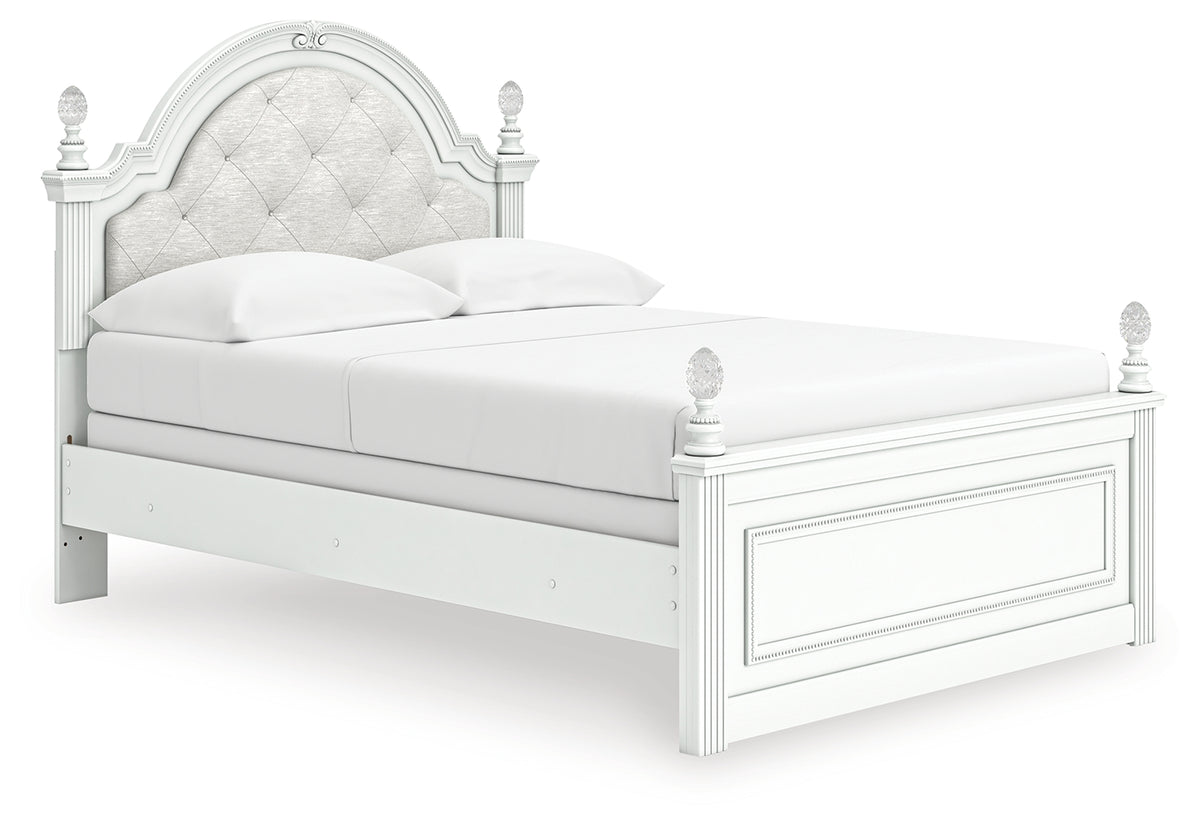 Kozlani panel bed angled side view showing white matte finish