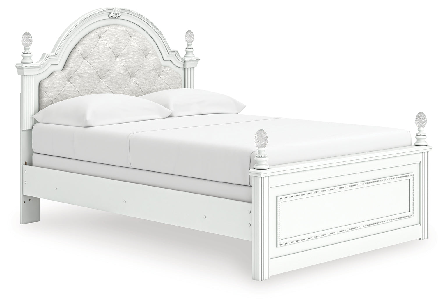 Kozlani panel bed angled side view showing white matte finish