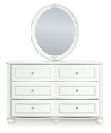White Kozlani dresser and mirror set, angled side view