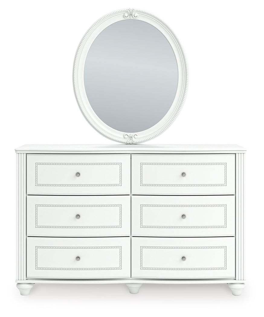 White Kozlani dresser and mirror set, angled side view
