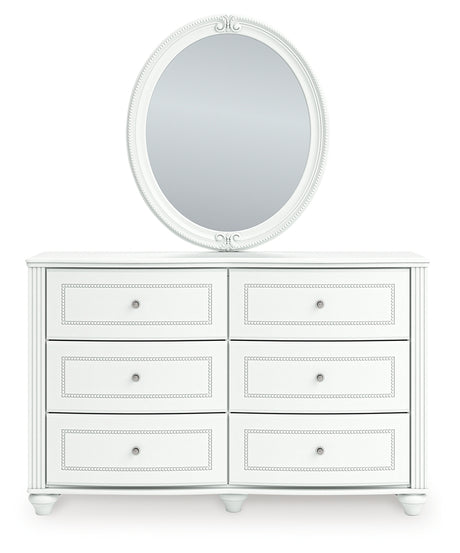 White Kozlani dresser and mirror set, angled side view