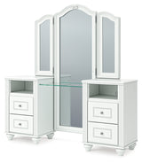 Vanity mirror displaying ambient LED lighting