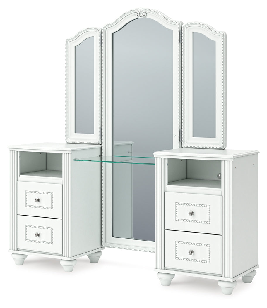 Vanity mirror displaying ambient LED lighting
