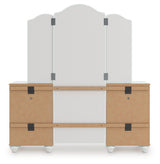 Top view of vanity cabinets and mirror