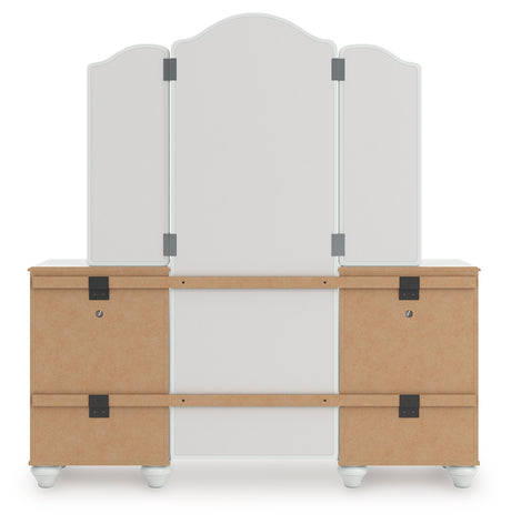 Top view of vanity cabinets and mirror