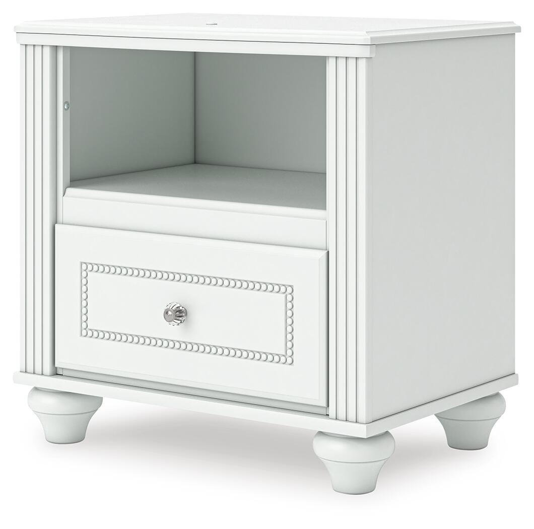 Kozlani White Upholstered Panel Storage Bedroom Set angled view