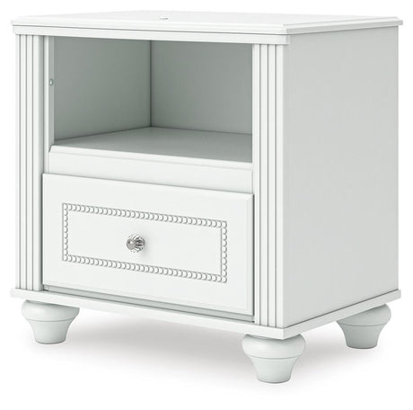 Kozlani White Upholstered Panel Storage Bedroom Set angled view