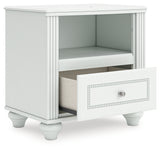 Drawer open showing lined faux linen interior