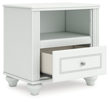 Drawer open showing lined faux linen interior