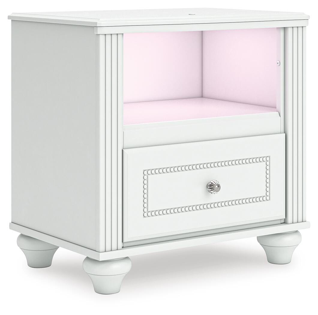 Kozlani White Upholstered Panel Storage Bedroom Set angled view