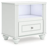 Nightstand glowing with purple LED lighting