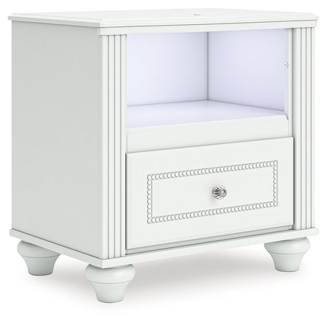 Nightstand glowing with purple LED lighting