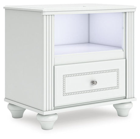 Kozlani White Upholstered Panel Storage Bedroom Set angled view