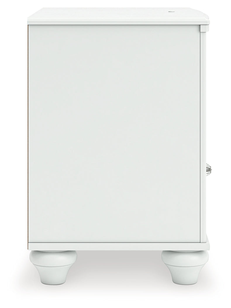 Side view of Kozlani White Nightstand