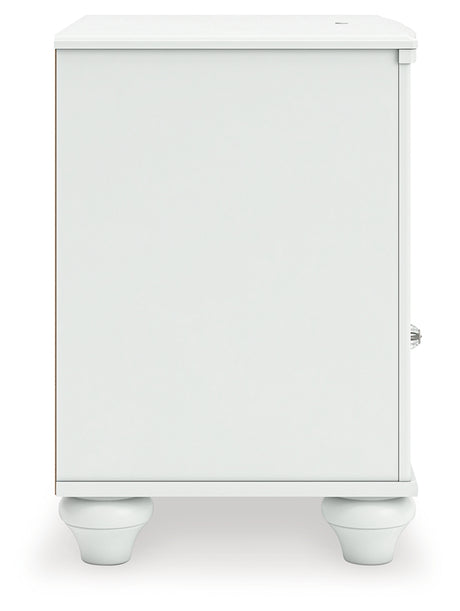 Side view of Kozlani White Nightstand