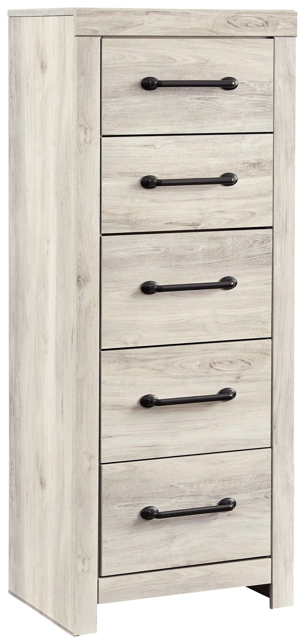 Cambeck whitewash narrow chest of drawers angled view