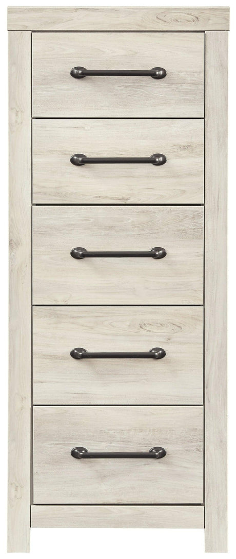 Cambeck whitewash narrow chest of drawers head-on view