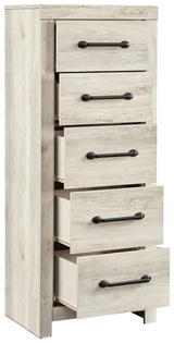 Cambeck whitewash narrow chest of drawers drawers open