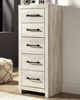 Cambeck whitewash narrow chest of drawers styled in bedroom